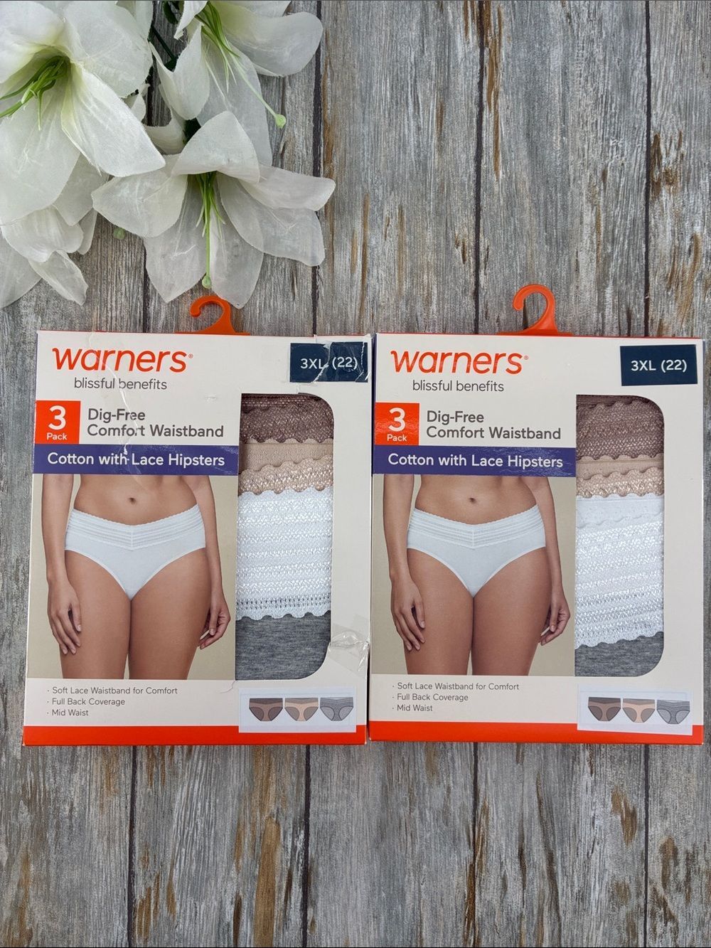 Dig-Free Comfort Cottton With Lace Hipsters Panties Underwear 2, 3-Packs Size 3X
